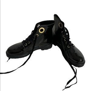 AGL combat boots shiny black leather